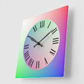 レインボーパステルカラー、ローマ数字の時計マーク スクエア壁時計 (傾斜)