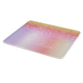 レインボーパステルガーリーグリッターメタルモノグラム名 カッティングボード (角)
