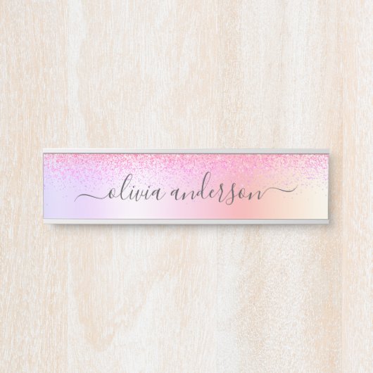 レインボーパステルガーリーグリッターメタルモノグラム名 サインプレート (正面)