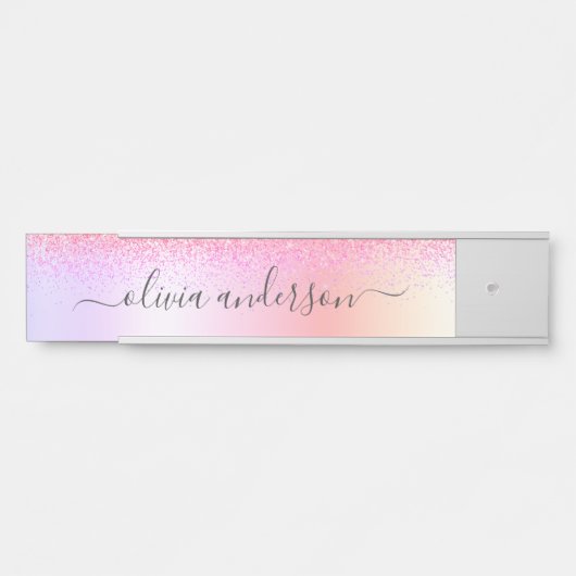 レインボーパステルガーリーグリッターメタルモノグラム名 サインプレート (正面)