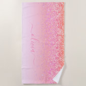 レインボーパステルガーリーグリッターメタルモノグラム名 ビーチタオル (正面)