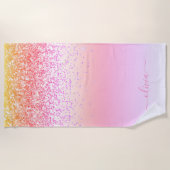 レインボーパステルガーリーグリッターメタルモノグラム名 ビーチタオル (正面)