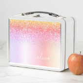 レインボーパステルガーリーグリッターメタルモノグラム名 メタルランチボックス (インサイチュ)