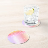 レインボーパステルガーリーグリッターメタルモノグラム名 ラウンドペーパーコースター (インサイチュ)