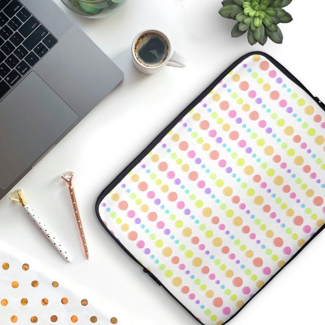 レインボーパステルドットパターン ラップトップスリーブ (Cute Rainbow Dots Pattern Laptop Sleeve)