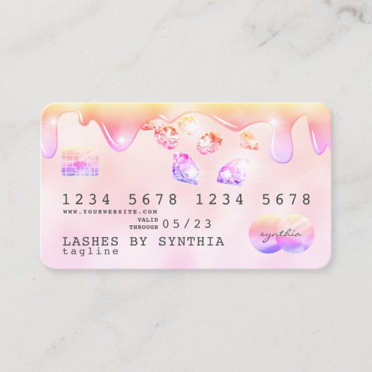 レインボーパステルドリップクレジットカードホログラムダイヤモンド 名刺 (正面)