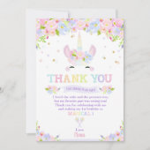 レインボーパステルフローラユニコーン誕生日ありがとう 招待状 (正面)