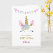 レインボーパステルマジカルユニコーン顔誕生日 カード (黄色い花)