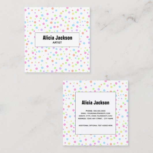 レインボーパステル水玉模様抽象芸術 スクエア名刺 (正面/裏面)