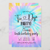 レインボーパステル絞り染めパーティー誕生日招待状 招待状 (正面/裏面)