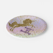 レインボーパステル金ゴールドグリッターユニコーンスターズパーティー ペーパープレート (アングル)