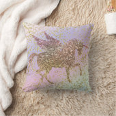 レインボーパステル金ゴールドグリッターユニコーントレンディーガールズ クッション (ブランケット)