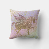 レインボーパステル金ゴールドグリッターユニコーントレンディーガールズ クッション (裏面)