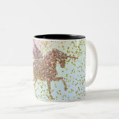 レインボーパステル金ゴールドグリッターユニコーントレンディーガールズ ツートーンマグカップ (正面右)