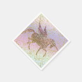 レインボーパステル金ゴールドグリッターユニコーンバースデーパーティー スタンダードカクテルナプキン (角)