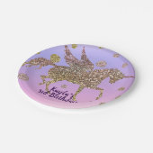 レインボーパステル金ゴールドドットユニコーンバースデーパーティー ペーパープレート (アングル)