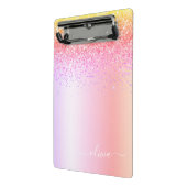 レインボーパステル ガーリー グリッター メタル モノグラム ネーム ミニクリップボード (アングル2)