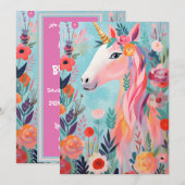 レインボーパステル ドリーム ユニコーン 招待状 (正面/裏面)