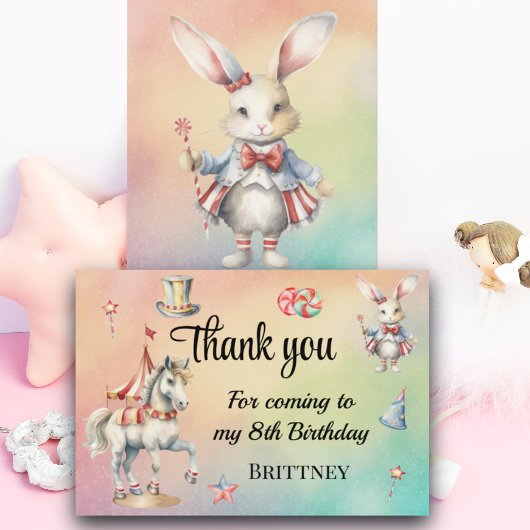 レインボーパステルwアニマルズ8誕生日 サンキューカード