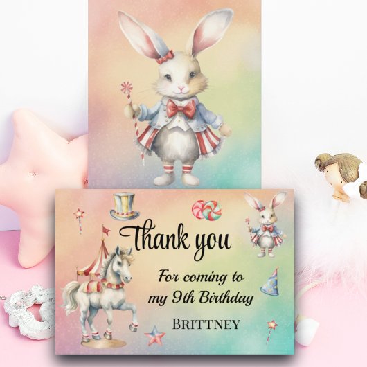 レインボーパステルwアニマルズ9th誕生日 サンキューカード