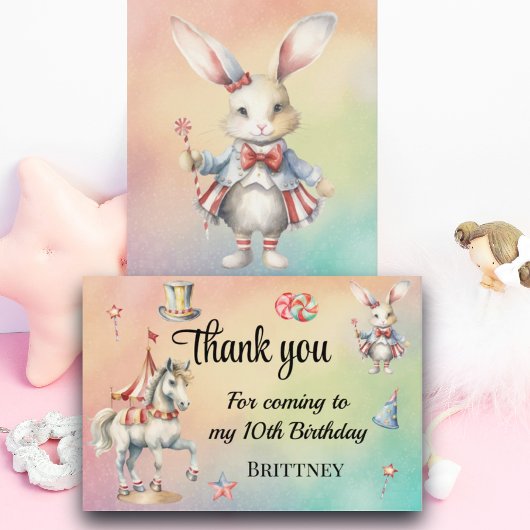 レインボーパステルw動物10誕生日 サンキューカード