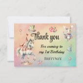 レインボーパステルw動物1st誕生日 サンキューカード (正面)