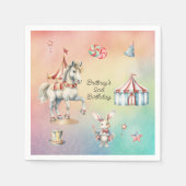 レインボーパステルw動物2nd誕生日パーティー スタンダードカクテルナプキン (正面)