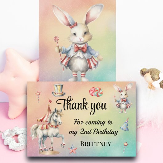 レインボーパステルw動物2nd誕生日 サンキューカード