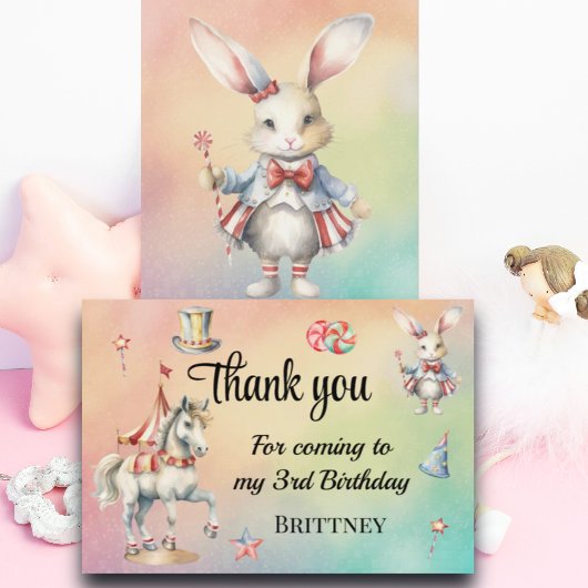 レインボーパステルw動物3rd誕生日 サンキューカード