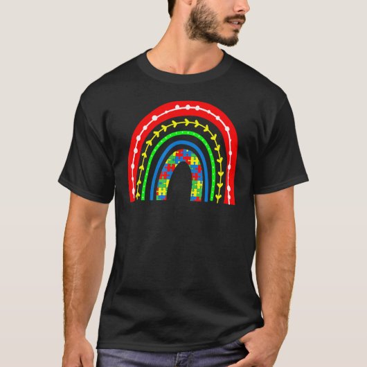 レインボーパズルピース 自閉症啓発 オタク 愛 Tシャツ (正面)