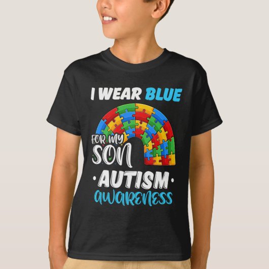 レインボーパズル自閉症I衣服ブルーfor息子の自閉症A Tシャツ (正面)