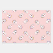 レインボーパターンピンクのかわいい白いバニー ラッピングペーパーシート (正面)