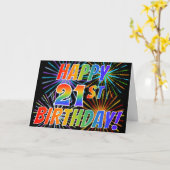 レインボーパターン「HAPPY 21ST BIRTHDAY!」+花火 カード (黄色い花)