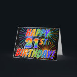 レインボーパターン「HAPPY 21ST BIRTHDAY!」 花火 カード<br><div class="desc">目を引く鮮やかおもしろいグリーティングカードデザインの正面には、お祝いの花火によるカラフルパターンインスパイアと、黒い色の背景には、グラデーションのような色の虹を持つメッセージ「HAPPY 21ST BIRTHDAY!」が映し出されている。内部はグリーティングメッセージを備えているパーソナライズされたか、おそらくクリアされ離れて空白の、メッセージは手でもし行うことである可能性がある。このようなグリーティングカードはおもしろいで、誰かの21歳の誕生日を承認する幸せな方法かもしれない。[～Z0000355]</div>