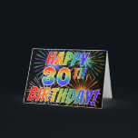 レインボーパターン「HAPPY 30TH BIRTHDAY!」 花火 カード<br><div class="desc">フロントは鮮やか、おもしろいとエキサイティングなグリーティングカードのデザインインスパイアで、カラフルのパターンがお祝いの花火と共に、黒い色の背景に色の虹色のグラデーションを持つメッセージ「HAPPY 30TH BIRTHDAY!」のメッセージを備えインスパイアる。内部にはグリーティングメッセージカスタマイズが備わっているか、または恐らくクリアされ離れて、メッセージは代わりに手でもしす空白の。このようなグリーティングカードは、誰かの30歳の誕生日を認める幸せなおもしろいの方法かもしれない。[～Z0000355]</div>