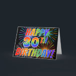 レインボーパターン「HAPPY 30TH BIRTHDAY!」 花火 カード<br><div class="desc">フロントは鮮やか、おもしろいとエキサイティングなグリーティングカードのデザインインスパイアで、カラフルのパターンがお祝いの花火と共に、黒い色の背景に色の虹色のグラデーションを持つメッセージ「HAPPY 30TH BIRTHDAY!」のメッセージを備えインスパイアる。内部にはグリーティングメッセージカスタマイズが備わっているか、または恐らくクリアされ離れて、メッセージは代わりに手でもしす空白の。このようなグリーティングカードは、誰かの30歳の誕生日を認める幸せなおもしろいの方法かもしれない。[～Z0000355]</div>