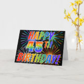 レインボーパターン「HAPPY 45th誕生日!」+花火 カード (黄色い花)