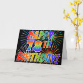 レインボーパターン「HAPPY 78th誕生日!」+花火 カード (黄色い花)
