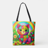 レインボーパッチワークキャットアート トートバッグ (裏面)