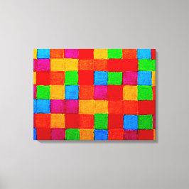 レインボーパッチワークキルトカラーグリッド抽象芸術 キャンバスプリント