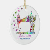 レインボーパッチワークキルト裁縫機 セラミックオーナメント (右)