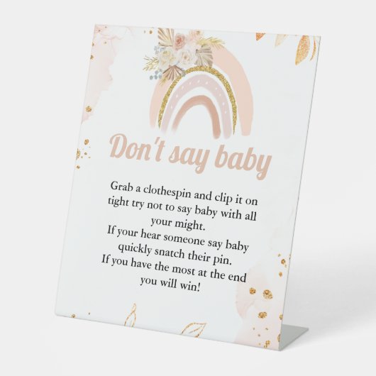 レインボーパンパスグラス'言わない'ベビー'パーティー標識 台座サイン (正面)