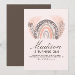 レインボーパンパスドードルハンドドロードボヘミアン誕生日 招待状