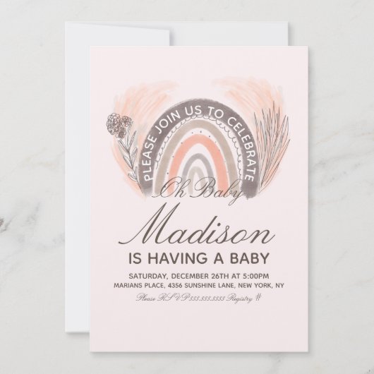 レインボーパンプドールボヘミアンベビーシャワー 招待状 (正面)