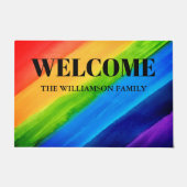 レインボーパーソナライズされたウェルカムフォーマット ドアマット (正面)