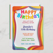 レインボーパーソナライズされたウェーブズ誕生日カード 招待状 (正面/裏面)