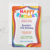 レインボーパーソナライズされたウェーブズ誕生日カード 招待状 (正面)