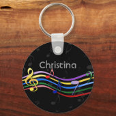 レインボーパーソナライズされたカラー音楽ノートに名前を付ける キーホルダー (正面)