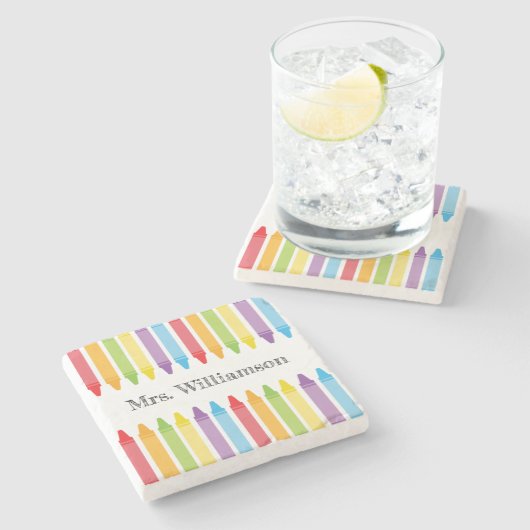 レインボーパーソナライズされたクライアンズ先生鑑賞 ストーンコースター (横)