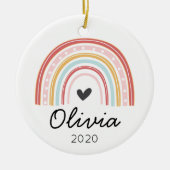 レインボーパーソナライズされたクリスマス装飾 セラミックオーナメント (正面)